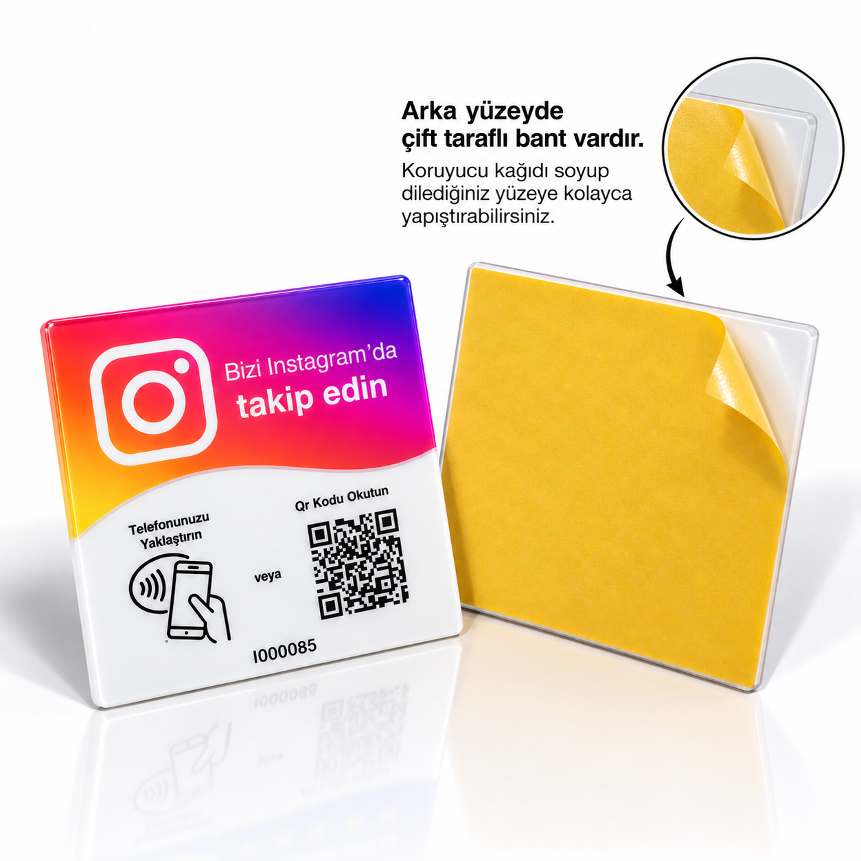 ODYQO Instagram kartının çift taraflı bantlı arka yüzü