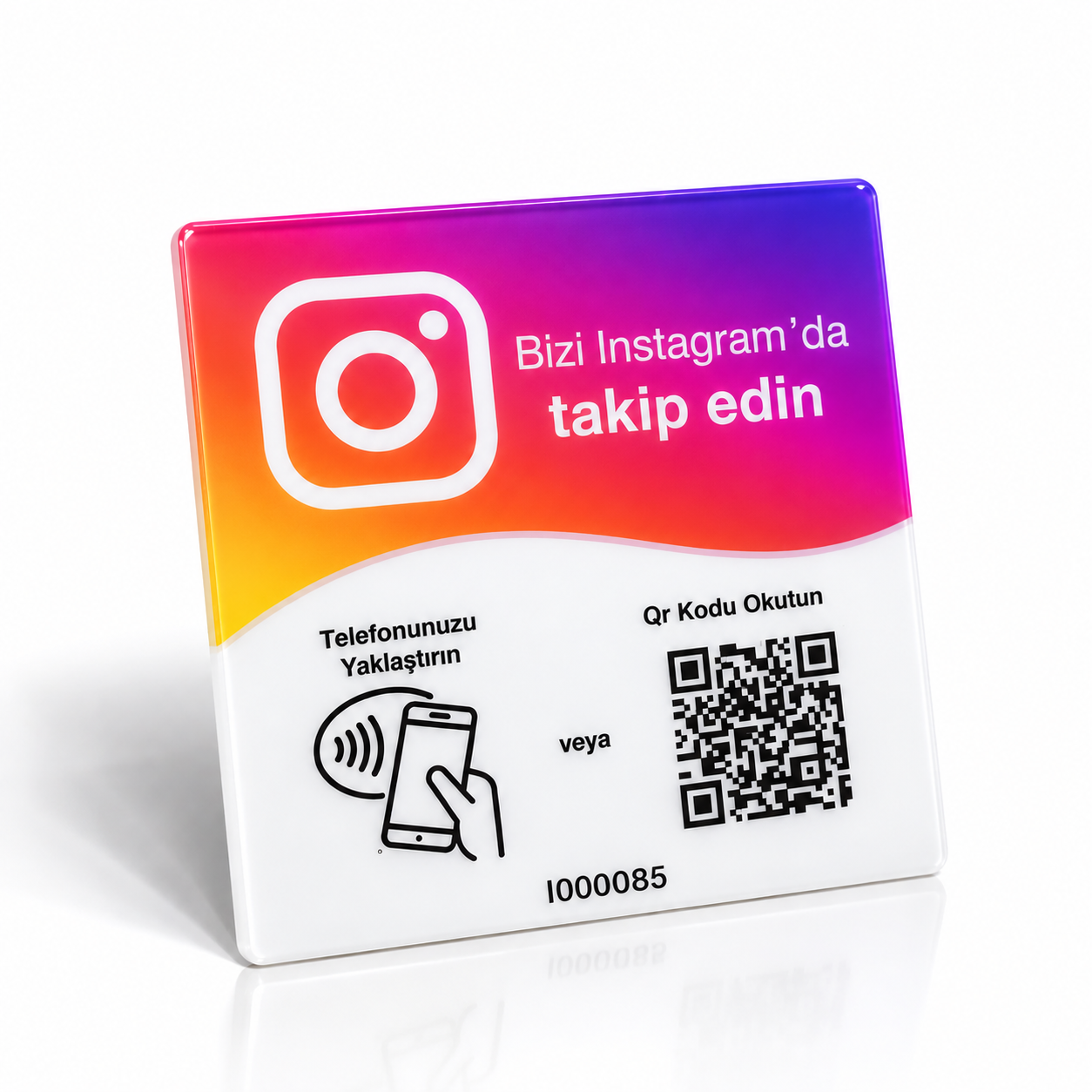 ODYQO Instagram NFC ve QR pleksi kartı, ön yüzü