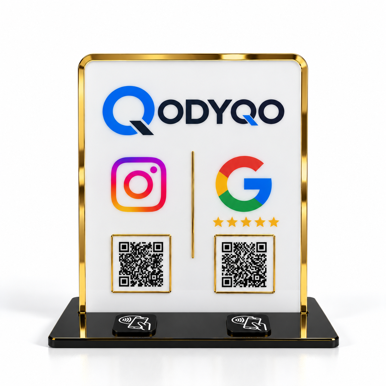 Gold çerçeveli kısa ODYQO NFC standı