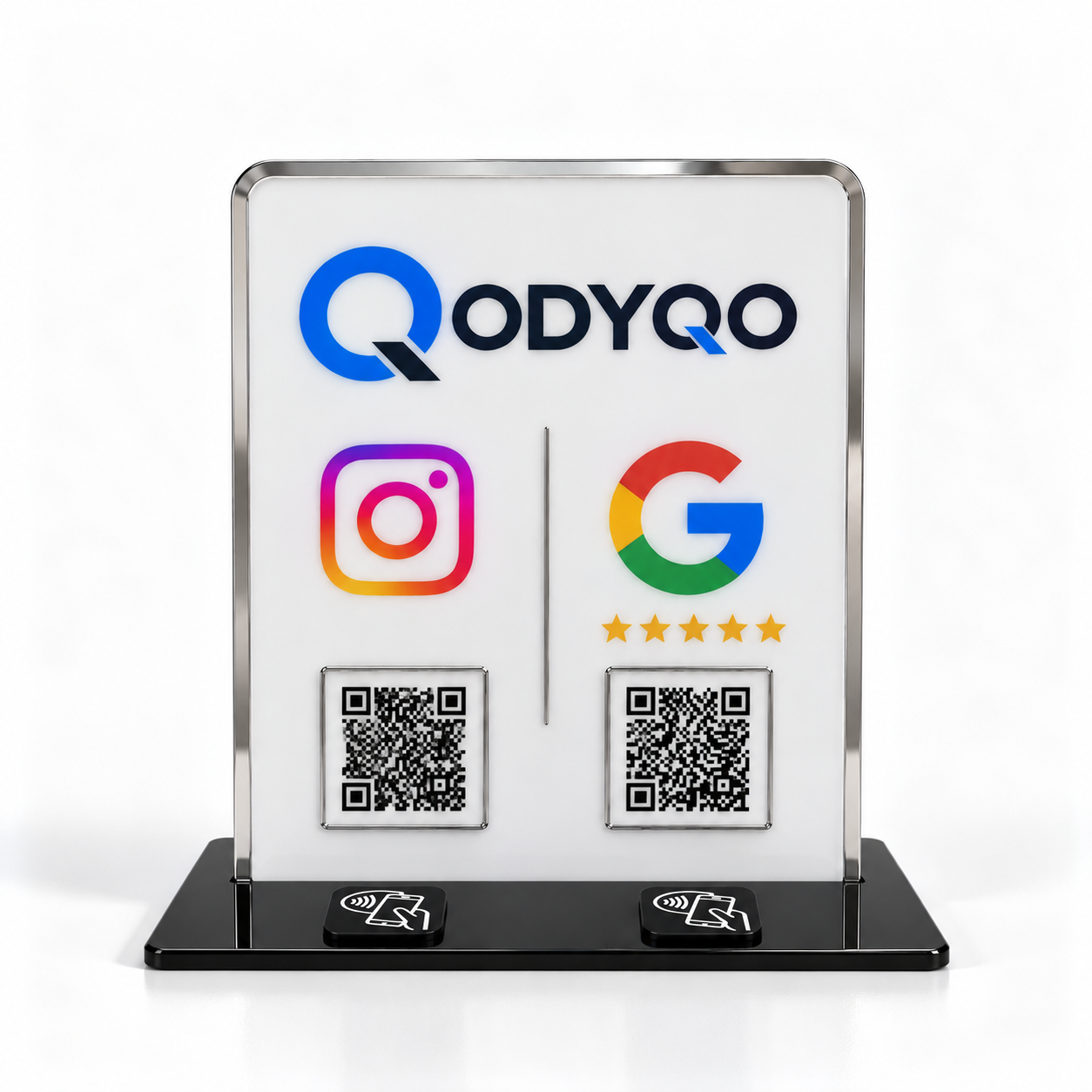 Gümüş çerçeveli kısa ODYQO NFC standı