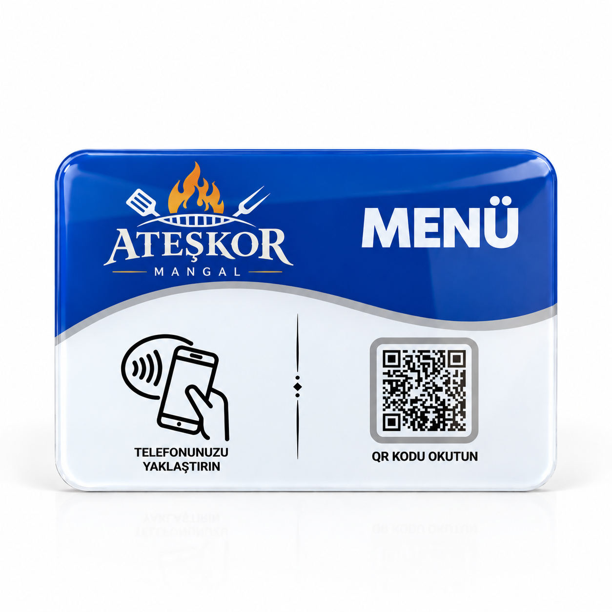 Mavi ODYQO NFC menü standı