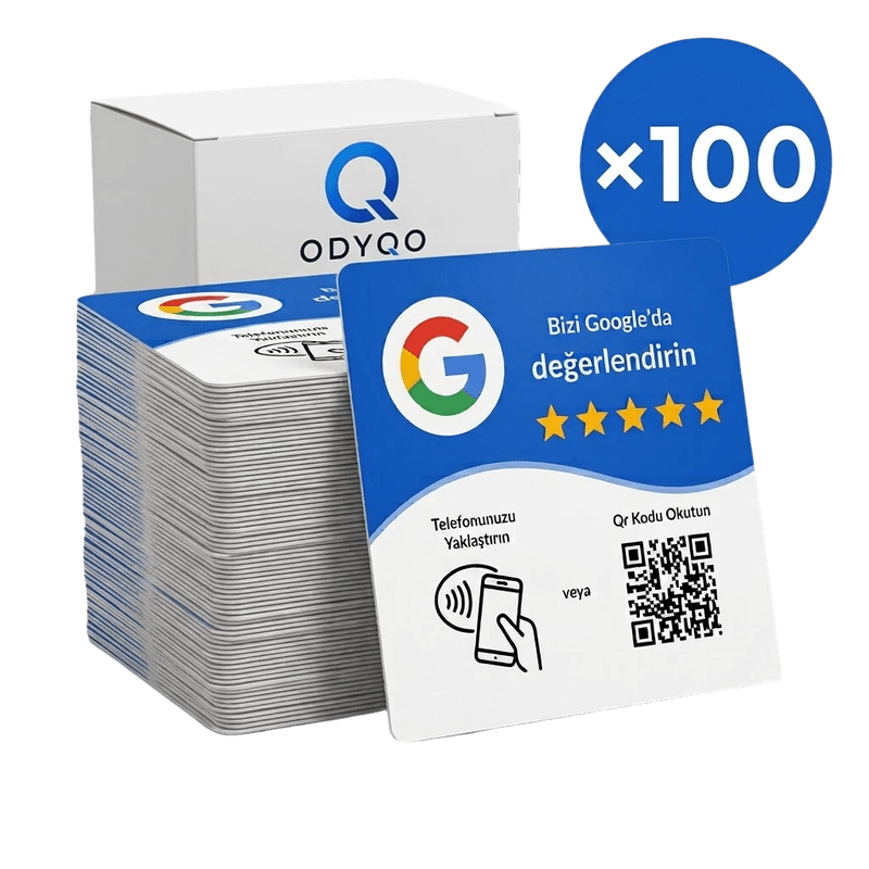 ODYQO Google Review NFC ve QR kartı, 100 adetlik paket