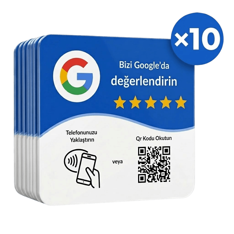 ODYQO Google Review NFC ve QR kartı, 10 adetlik paket