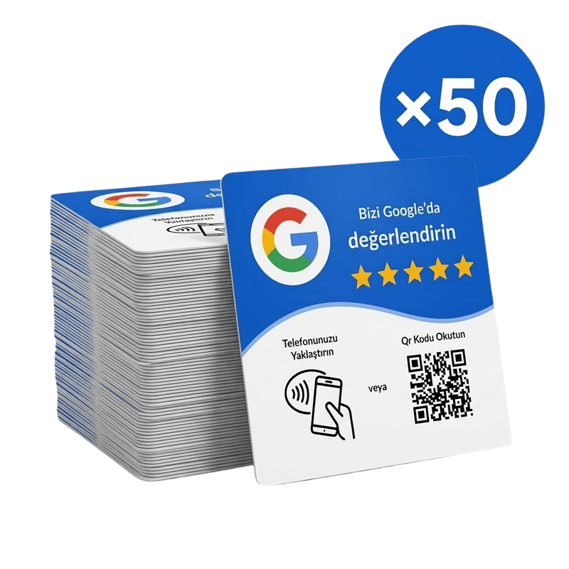 ODYQO Google Review NFC ve QR kartı, 50 adetlik paket