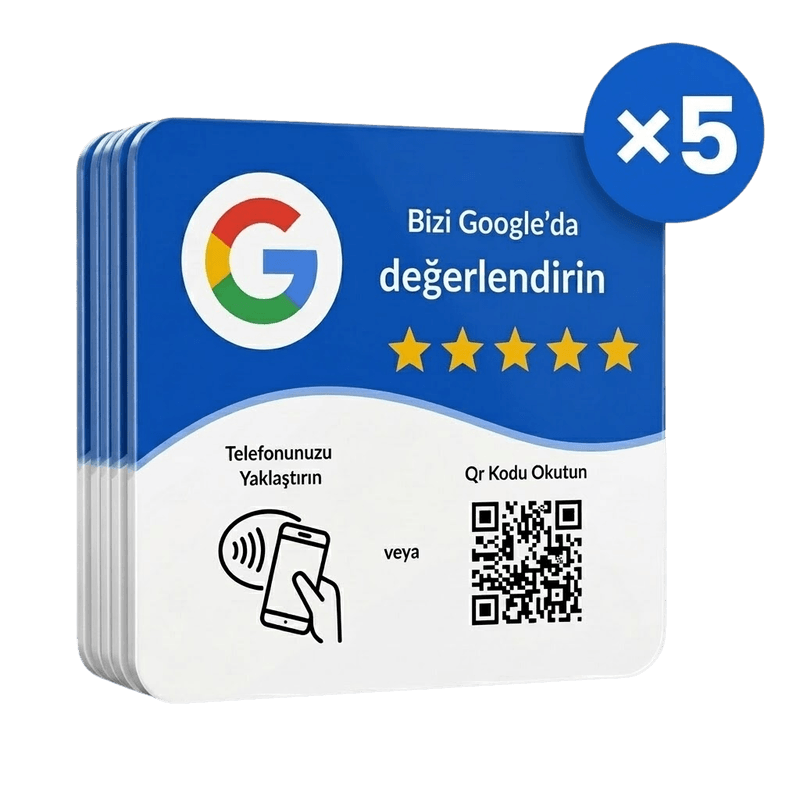 ODYQO Google Review NFC ve QR kartı, 5 adetlik paket