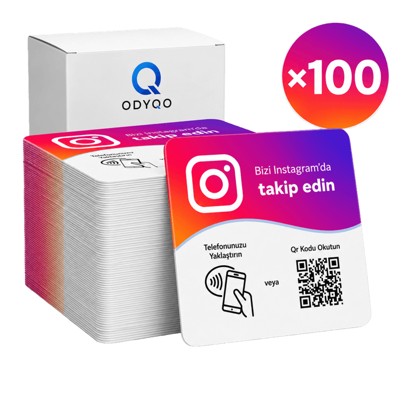 ODYQO Instagram NFC ve QR kartı, 100 adetlik paket