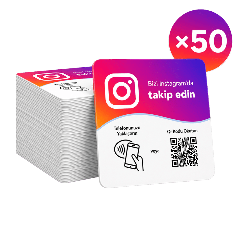 ODYQO Instagram NFC ve QR kartı, 50 adetlik paket